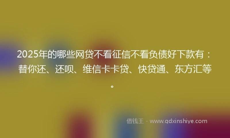 2025年的哪些网贷不看征信不看负债好下款有：替你还、还呗、维信卡卡贷、快贷通、东方汇等。