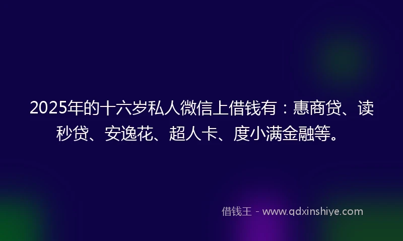 2025年的十六岁私人微信上借钱有：惠商贷、读秒贷、安逸花、超人卡、度小满金融等。