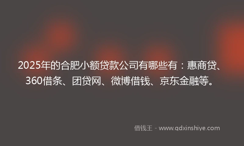 2025年的合肥小额贷款公司有哪些有：惠商贷、360借条、团贷网、微博借钱、京东金融等。