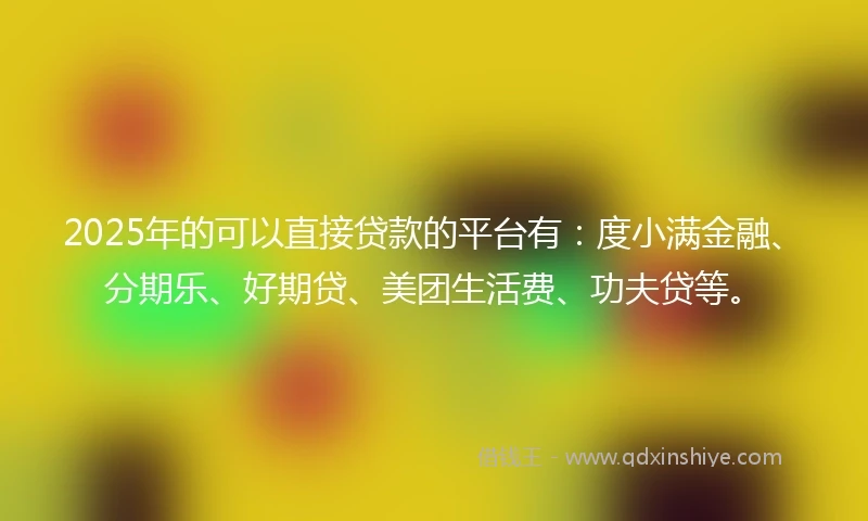2025年的可以直接贷款的平台有:度小满金融、分期乐、好期贷、美团生活费、功夫贷等。