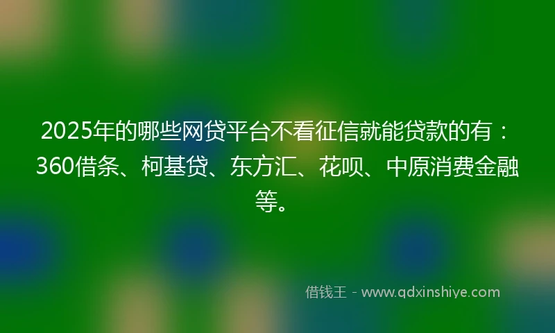 2025年的哪些网贷平台不看征信就能贷款的有：360借条、柯基贷、东方汇、花呗、中原消费金融等。