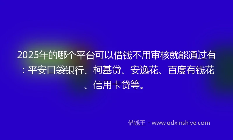 2025年的哪个平台可以借钱不用审核就能通过有：平安口袋银行、柯基贷、安逸花、百度有钱花、信用卡贷等。
