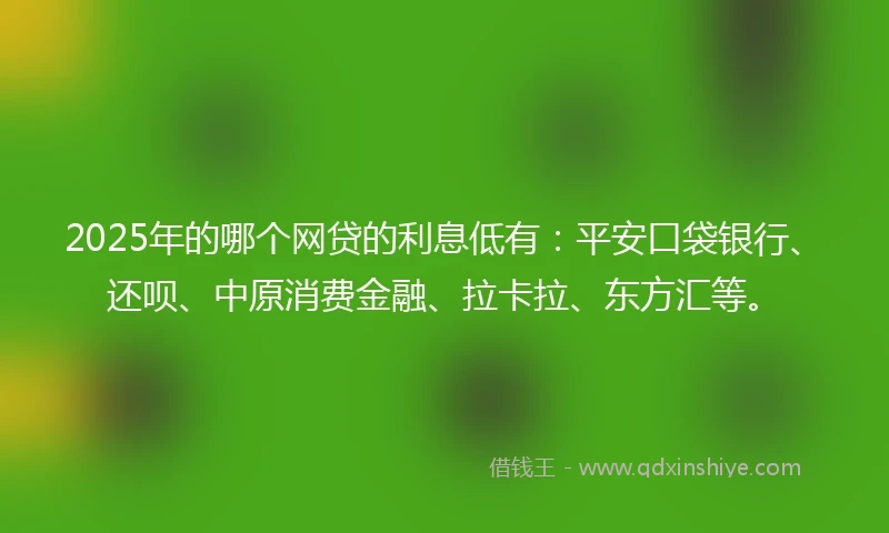 2025年的哪个网贷的利息低有：平安口袋银行、还呗、中原消费金融、拉卡拉、东方汇等。