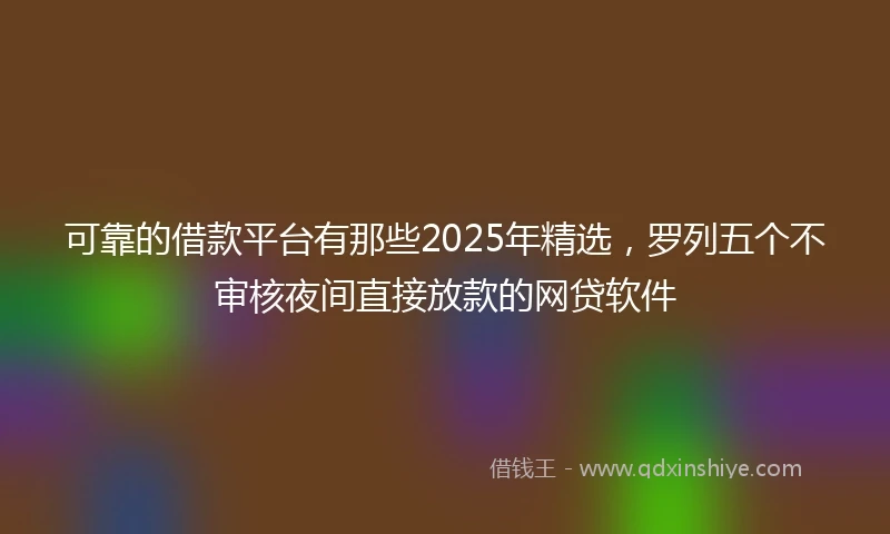 可靠的借款平台有那些2025年精选,罗列五个不审核夜间直接放款的网贷软件