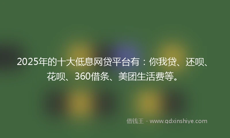 2025年的十大低息网贷平台有：你我贷、还呗、花呗、360借条、美团生活费等。