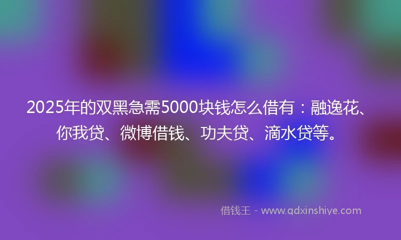 2025年的双黑急需5000块钱怎么借有：融逸花、你我贷、微博借钱、功夫贷、滴水贷等。