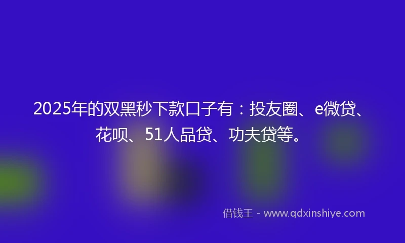 2025年的双黑秒下款口子有：投友圈、e微贷、花呗、51人品贷、功夫贷等。