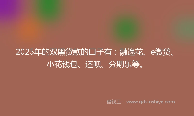 2025年的双黑贷款的口子有：融逸花、e微贷、小花钱包、还呗、分期乐等。