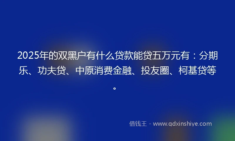 2025年的双黑户有什么贷款能贷五万元有：分期乐、功夫贷、中原消费金融、投友圈、柯基贷等。