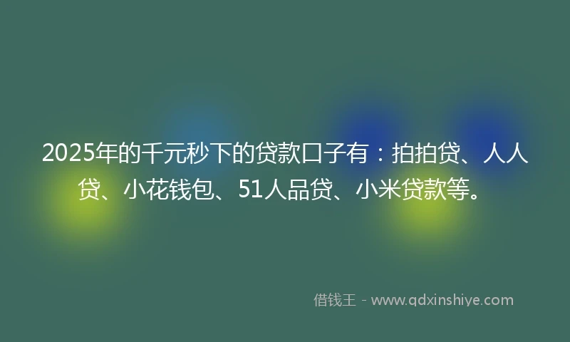 2025年的千元秒下的贷款口子有：拍拍贷、人人贷、小花钱包、51人品贷、小米贷款等。