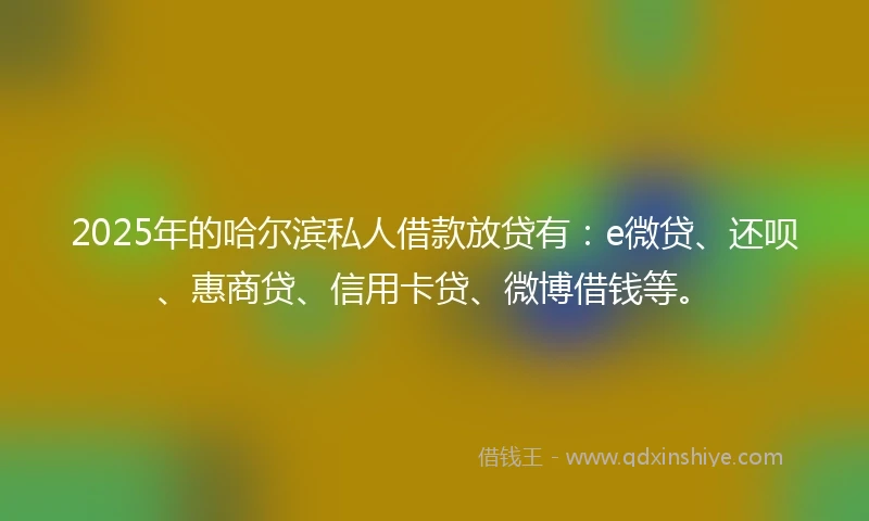 2025年的哈尔滨私人借款放贷有：e微贷、还呗、惠商贷、信用卡贷、微博借钱等。