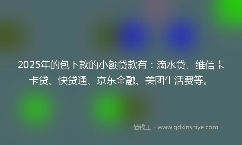 2025年的包下款的小额贷款有：滴水贷、维信卡卡贷、快贷通、京东金融、美团生活费等。