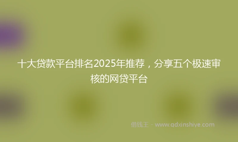 十大贷款平台排名2025年推荐，分享五个极速审核的网贷平台