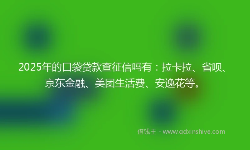 2025年的口袋贷款查征信吗有：拉卡拉、省呗、京东金融、美团生活费、安逸花等。