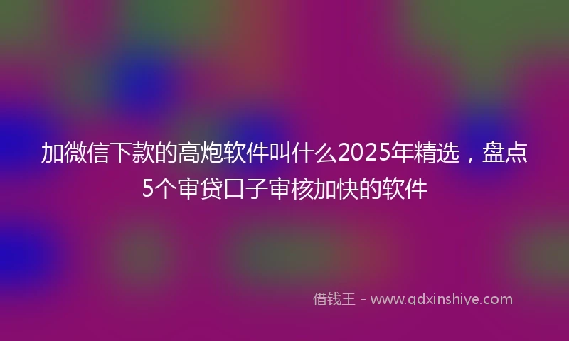 加微信下款的高炮软件叫什么2025年精选，盘点5个审贷口子审核加快的软件