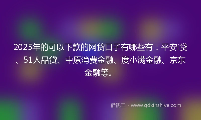 2025年的可以下款的网贷口子有哪些有：平安i贷、51人品贷、中原消费金融、度小满金融、京东金融等。