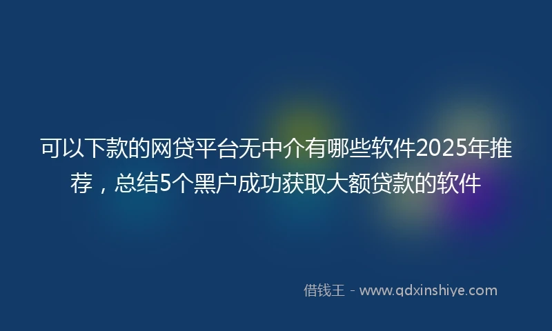 可以下款的网贷平台无中介有哪些软件2025年推荐，总结5个黑户成功获取大额贷款的软件