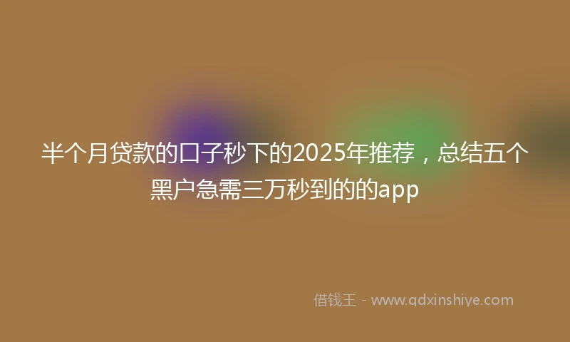 半个月贷款的口子秒下的2025年推荐，总结五个黑户急需三万秒到的的app