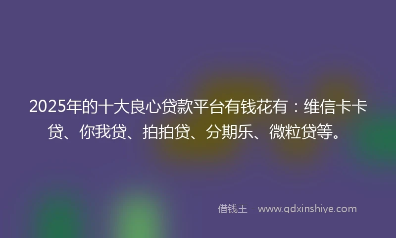 2025年的十大良心贷款平台有钱花有：维信卡卡贷、你我贷、拍拍贷、分期乐、微粒贷等。