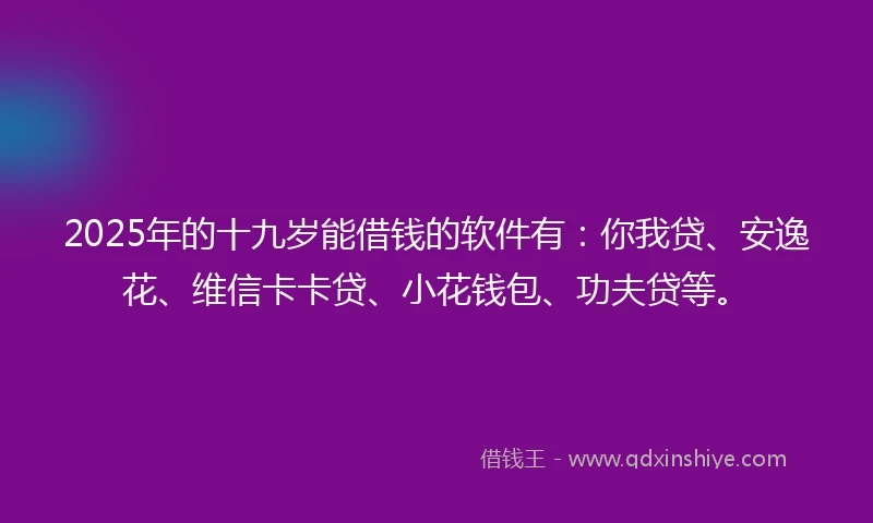 2025年的十九岁能借钱的软件有：你我贷、安逸花、维信卡卡贷、小花钱包、功夫贷等。