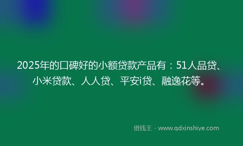 2025年的口碑好的小额贷款产品有：51人品贷、小米贷款、人人贷、平安i贷、融逸花等。