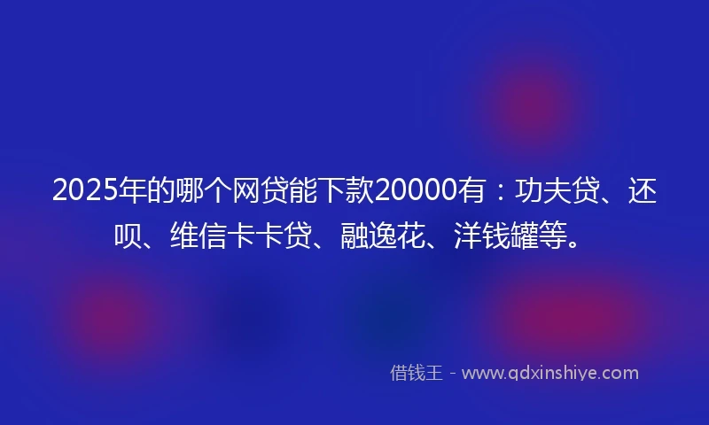 2025年的哪个网贷能下款20000有：功夫贷、还呗、维信卡卡贷、融逸花、洋钱罐等。