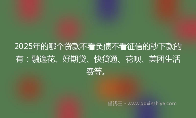 2025年的哪个贷款不看负债不看征信的秒下款的有：融逸花、好期贷、快贷通、花呗、美团生活费等。