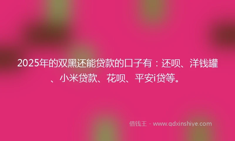 2025年的双黑还能贷款的口子有：还呗、洋钱罐、小米贷款、花呗、平安i贷等。