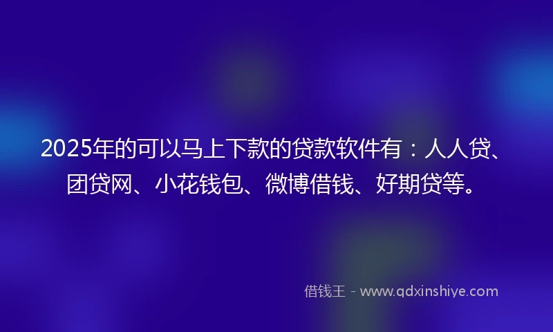 2025年的可以马上下款的贷款软件有：人人贷、团贷网、小花钱包、微博借钱、好期贷等。