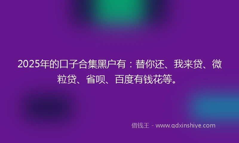 2025年的口子合集黑户有：替你还、我来贷、微粒贷、省呗、百度有钱花等。