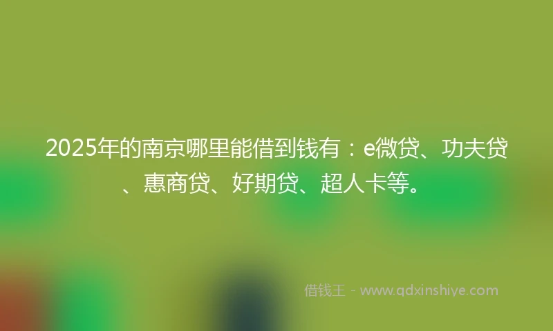 2025年的南京哪里能借到钱有：e微贷、功夫贷、惠商贷、好期贷、超人卡等。