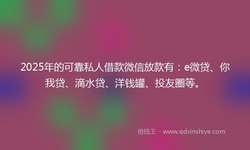 2025年的可靠私人借款微信放款有：e微贷、你我贷、滴水贷、洋钱罐、投友圈等。