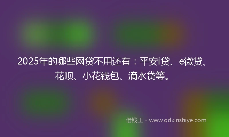 2025年的哪些网贷不用还有：平安i贷、e微贷、花呗、小花钱包、滴水贷等。