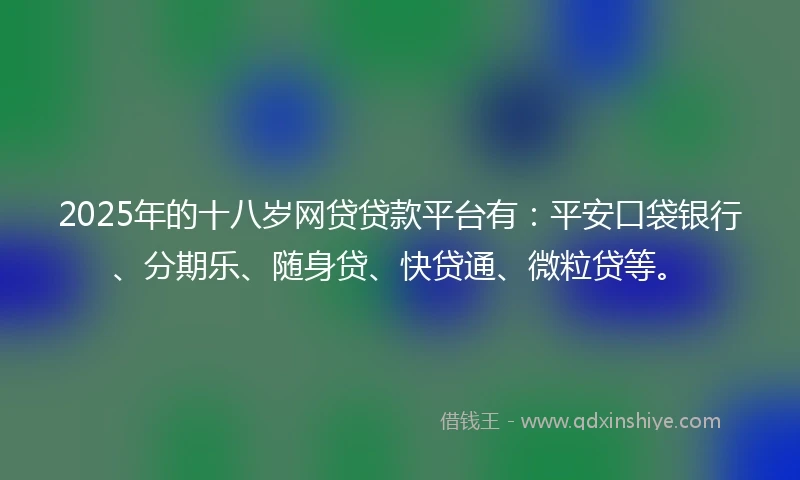 2025年的十八岁网贷贷款平台有：平安口袋银行、分期乐、随身贷、快贷通、微粒贷等。