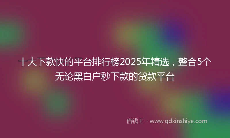 十大下款快的平台排行榜2025年精选，整合5个无论黑白户秒下款的贷款平台