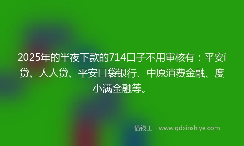 2025年的半夜下款的714口子不用审核有：平安i贷、人人贷、平安口袋银行、中原消费金融、度小满金融等。