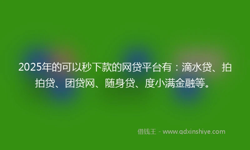 2025年的可以秒下款的网贷平台有：滴水贷、拍拍贷、团贷网、随身贷、度小满金融等。