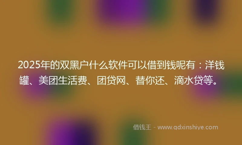 2025年的双黑户什么软件可以借到钱呢有：洋钱罐、美团生活费、团贷网、替你还、滴水贷等。