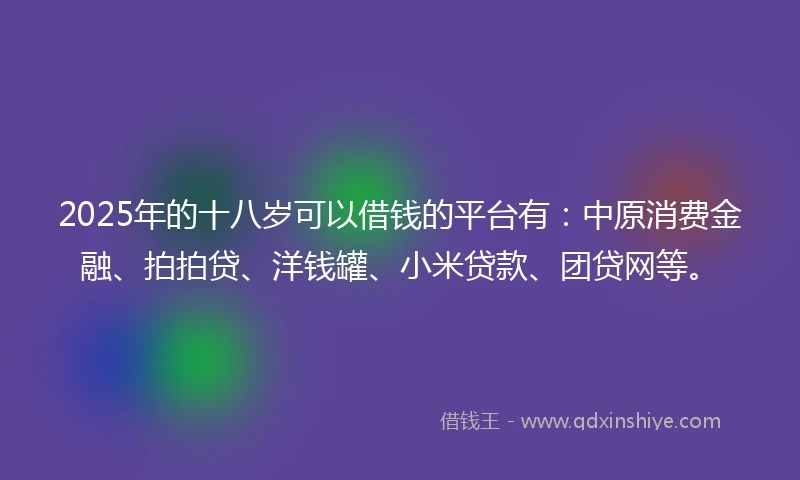2025年的十八岁可以借钱的平台有：中原消费金融、拍拍贷、洋钱罐、小米贷款、团贷网等。