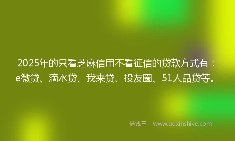 2025年的只看芝麻信用不看征信的贷款方式有：e微贷、滴水贷、我来贷、投友圈、51人品贷等。