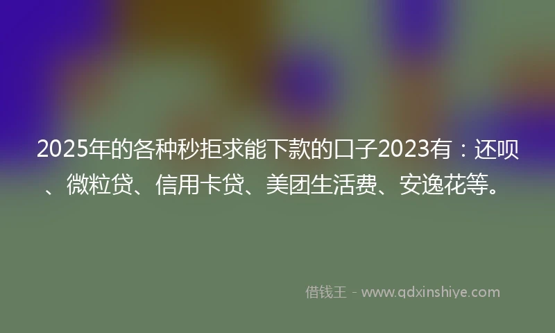 2025年的各种秒拒求能下款的口子2023有：还呗、微粒贷、信用卡贷、美团生活费、安逸花等。