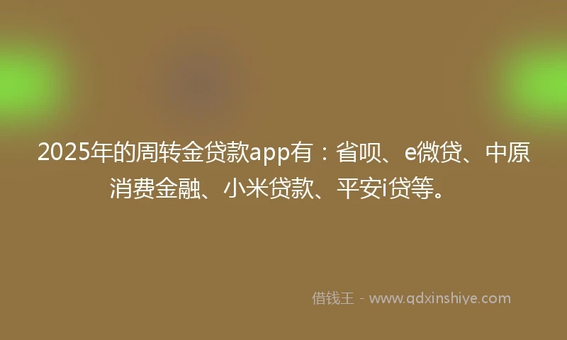 2025年的周转金贷款app有：省呗、e微贷、中原消费金融、小米贷款、平安i贷等。