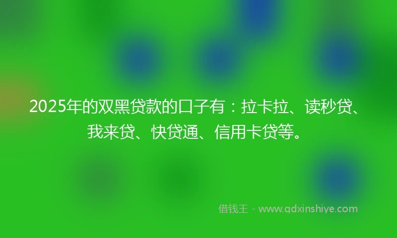 2025年的双黑贷款的口子有：拉卡拉、读秒贷、我来贷、快贷通、信用卡贷等。