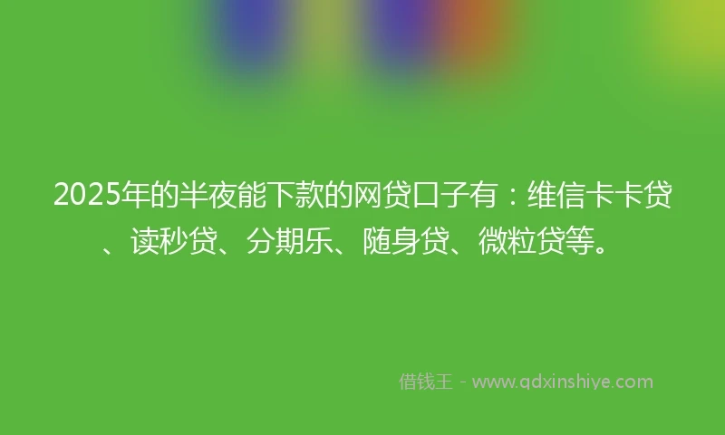2025年的半夜能下款的网贷口子有：维信卡卡贷、读秒贷、分期乐、随身贷、微粒贷等。
