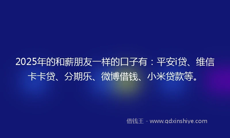 2025年的和薪朋友一样的口子有：平安i贷、维信卡卡贷、分期乐、微博借钱、小米贷款等。