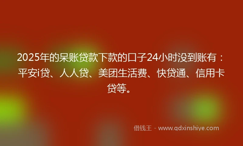 2025年的呆账贷款下款的口子24小时没到账有：平安i贷、人人贷、美团生活费、快贷通、信用卡贷等。