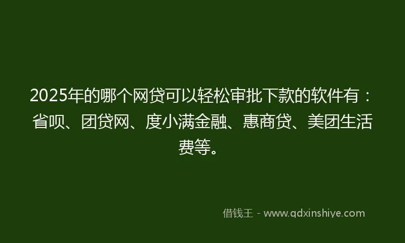 2025年的哪个网贷可以轻松审批下款的软件有：省呗、团贷网、度小满金融、惠商贷、美团生活费等。