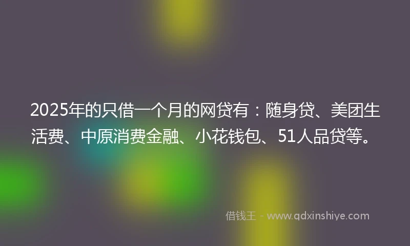 2025年的只借一个月的网贷有：随身贷、美团生活费、中原消费金融、小花钱包、51人品贷等。