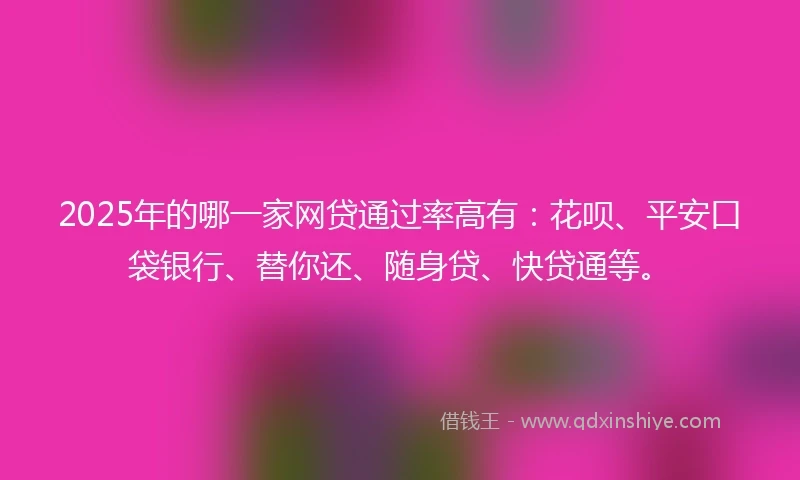 2025年的哪一家网贷通过率高有：花呗、平安口袋银行、替你还、随身贷、快贷通等。