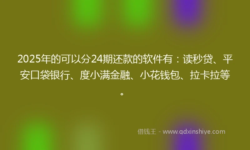 2025年的可以分24期还款的软件有：读秒贷、平安口袋银行、度小满金融、小花钱包、拉卡拉等。
